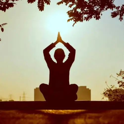 Sessione di yoga al parco del legno